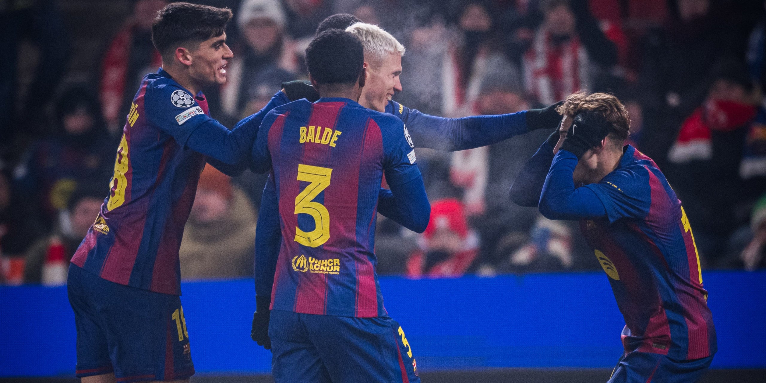 Els jugadors del Barça, celebrant un dels gols contra l'Slavia de Praga | FC Barcelona