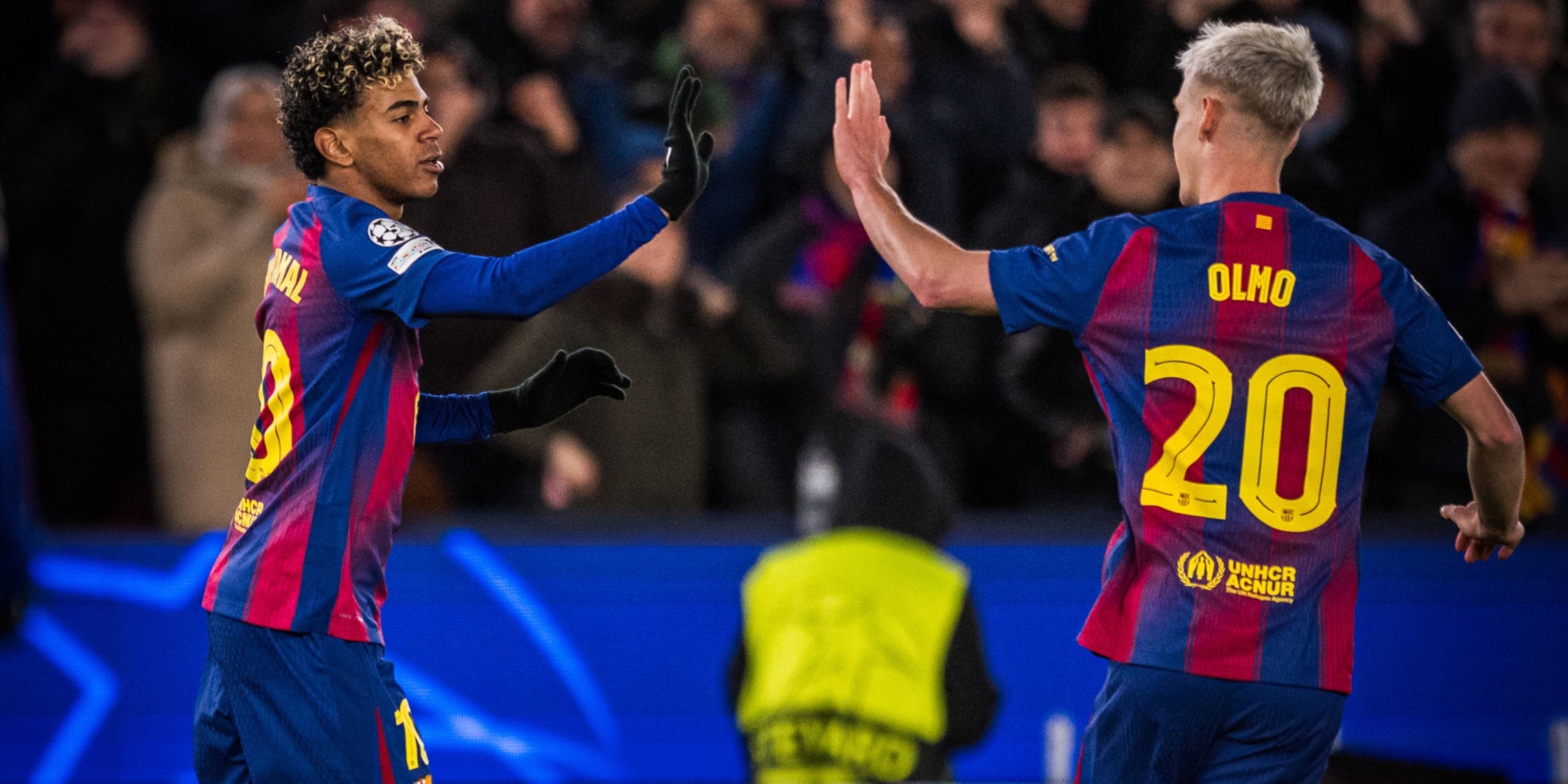 Lamine Yamal i Dani Olmo, celebrant un dels gols contra el Copenhaguen | FC Barcelona