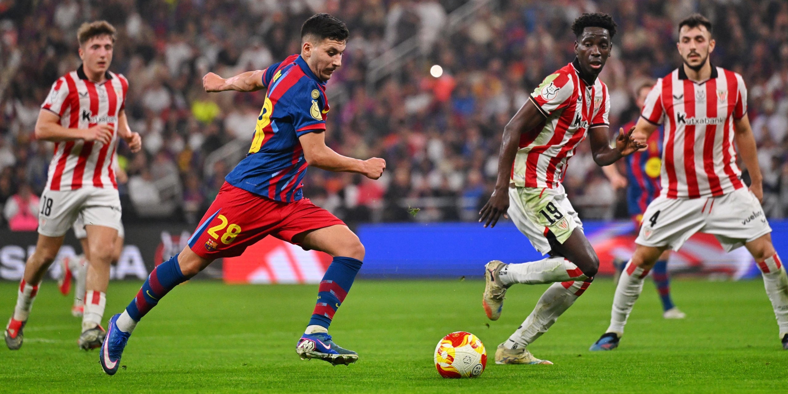 (Foto de ARCHIVO)
07 January 2026, Saudi Arabia, Jeddah: Barcelona's Roony Bardghji in action during the Supercopa de Espana semi final soccer match between Barcelona and Athletic Club at King Abdullah Sport City Stadium. Photo: -/Saudi Press Agency/dpa
07/1/2026 ONLY FOR USE IN SPAIN