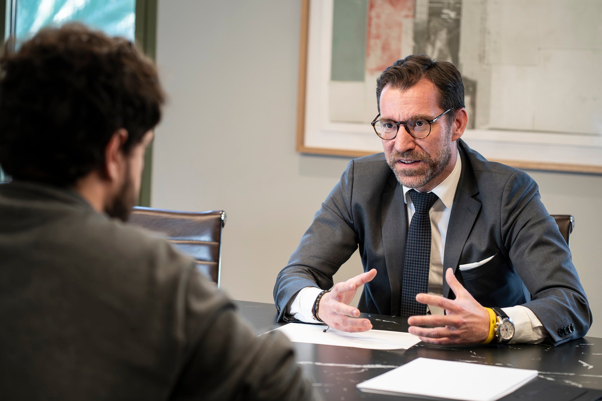 Marc Ciria, precandidat a les eleccions a la presidència del Barça, durant la seva entrevista amb Món Esport | Mireia Comas