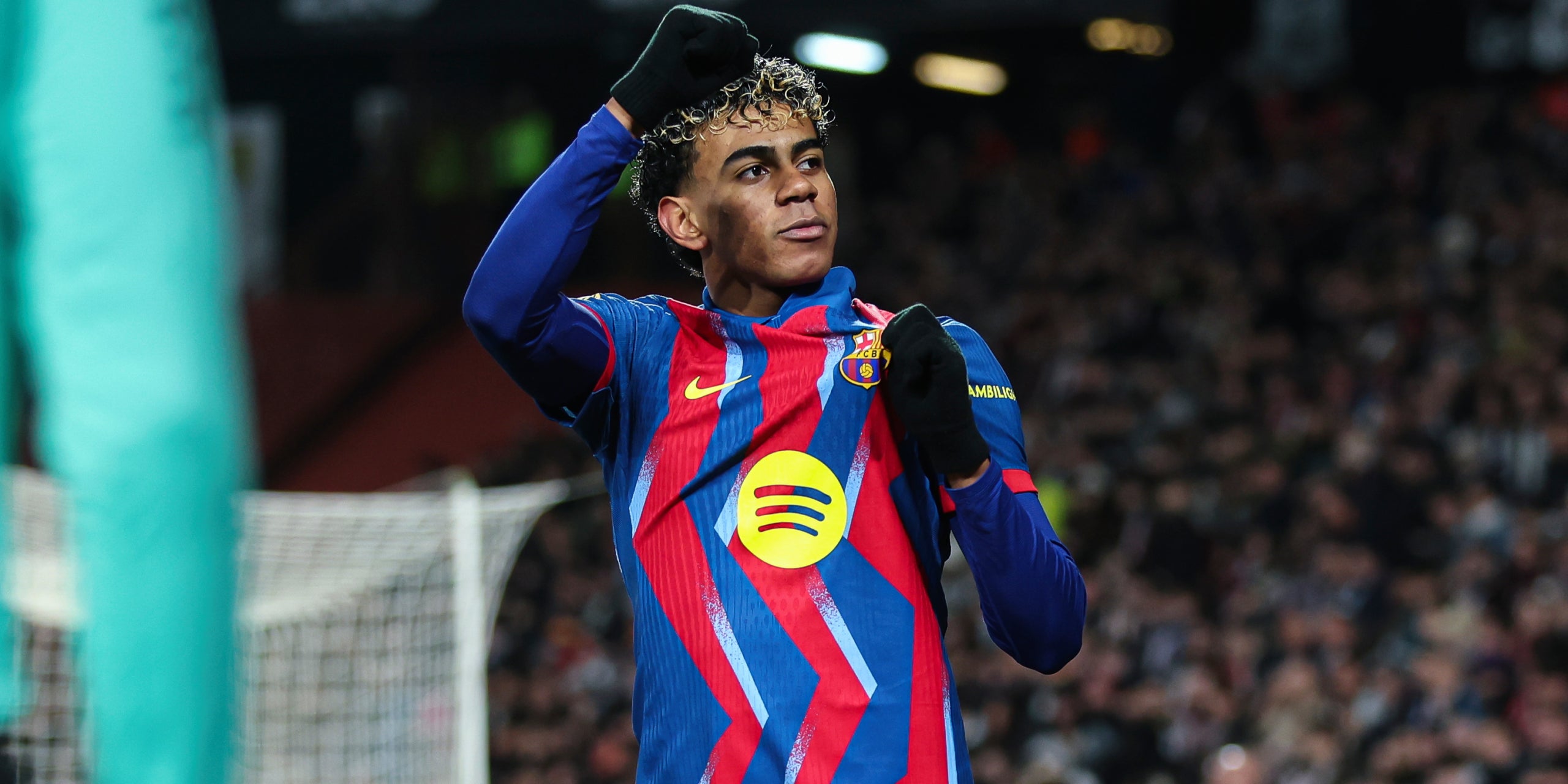 Lamine Yamal, celebrant el seu gol contra l'Albacete a la primera part | Europa Press