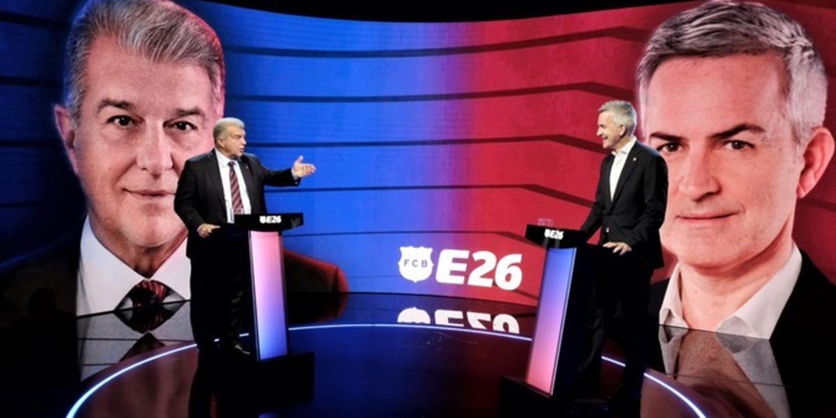 Joan Laporta y Víctor Font, durante el último debate sobre las elecciones del Barça | 3Cat