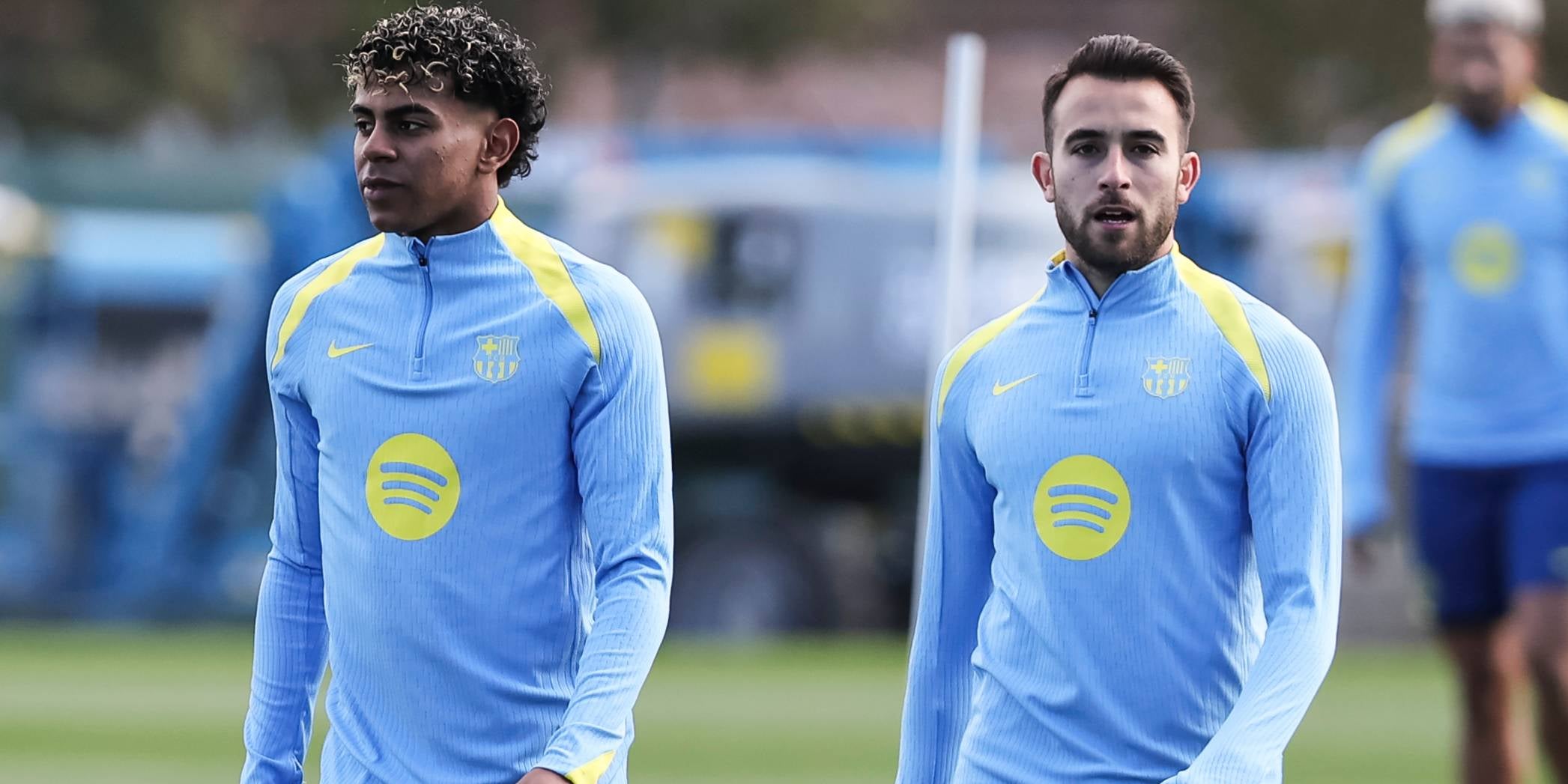 Lamine Yamal y Eric Garcia, durante un entrenamiento del Barça | Europa Press