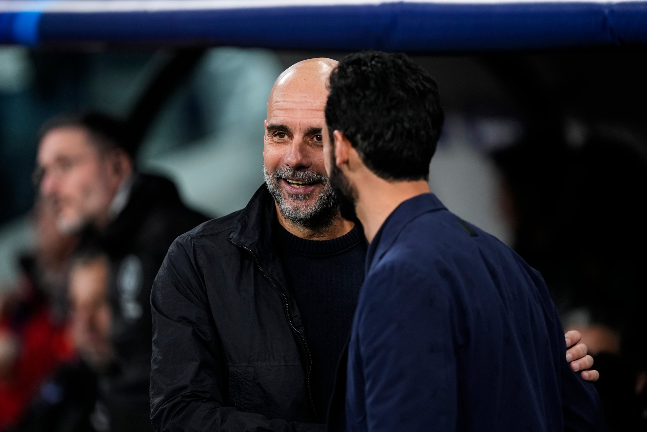 Pep Guardiola i Álvaro Arbeloa, durant el Madrid-City | Europa Press