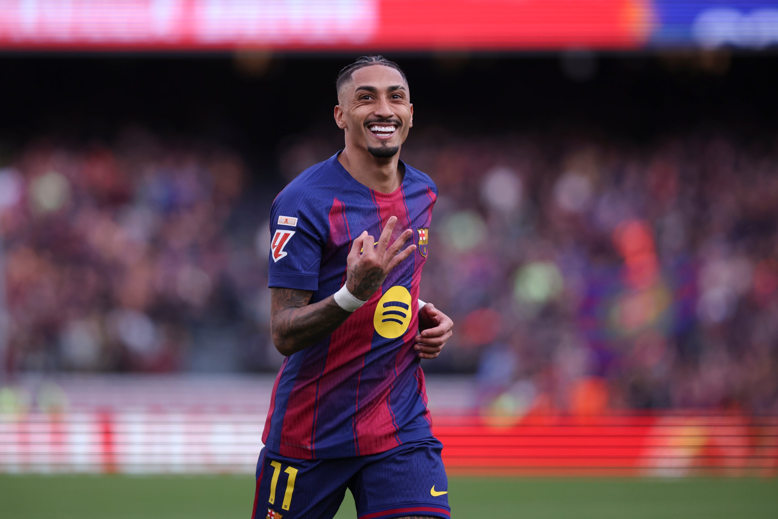 Raphinha, celebrant el seu 'hat-trick' contra el Sevilla | Europa Press