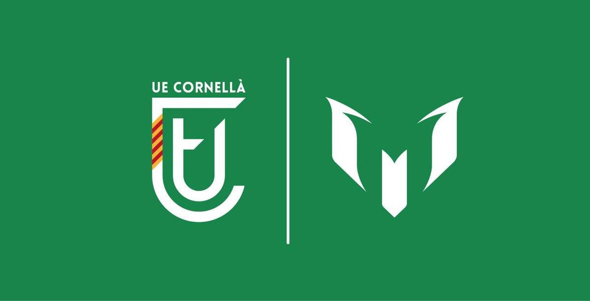El logotip de la UE Cornellà, juntament amb el de Leo Messi | UE Cornellà