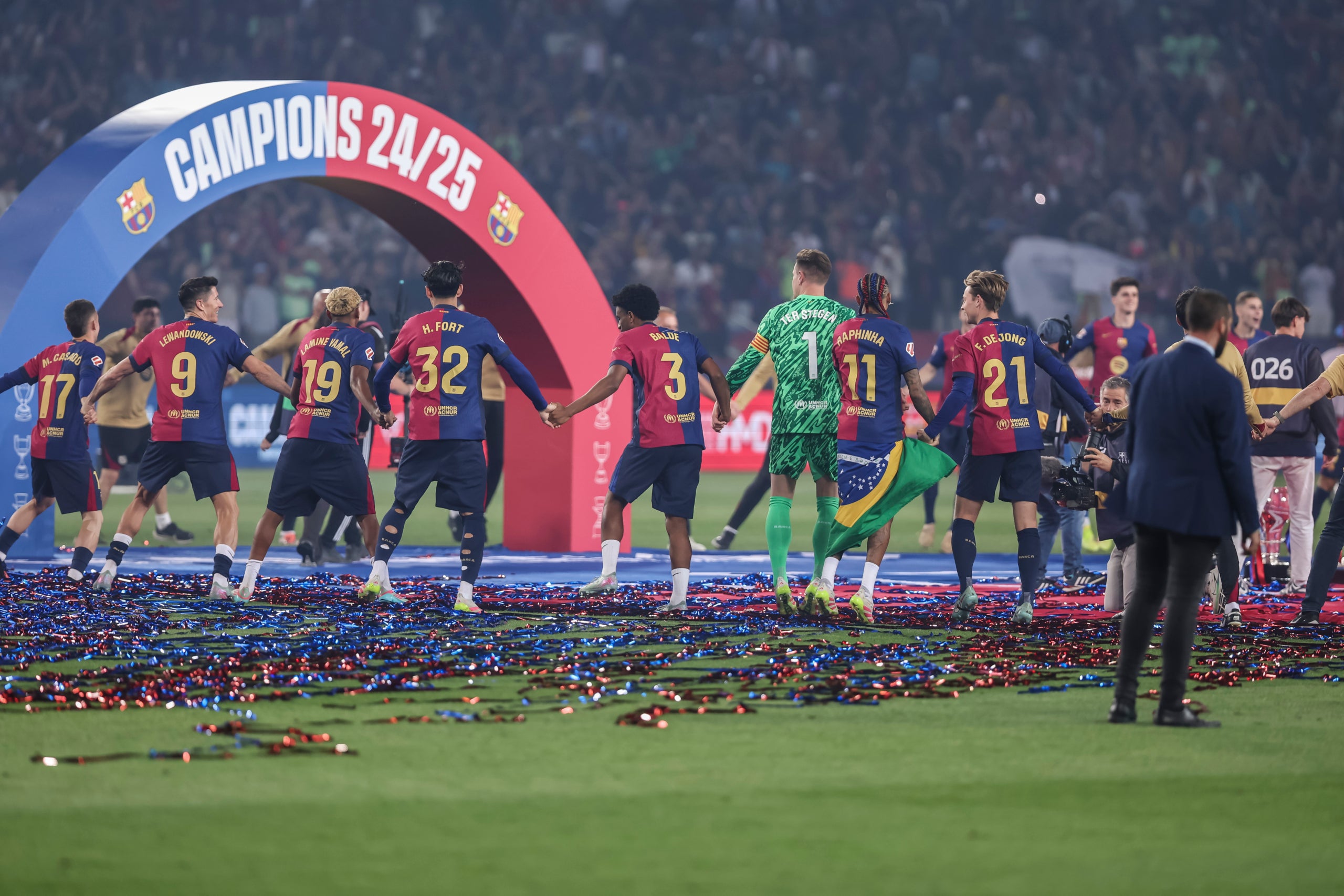 Els jugadors del Barça, celebrant el títol de Lliga de la temporada passada | Europa Press