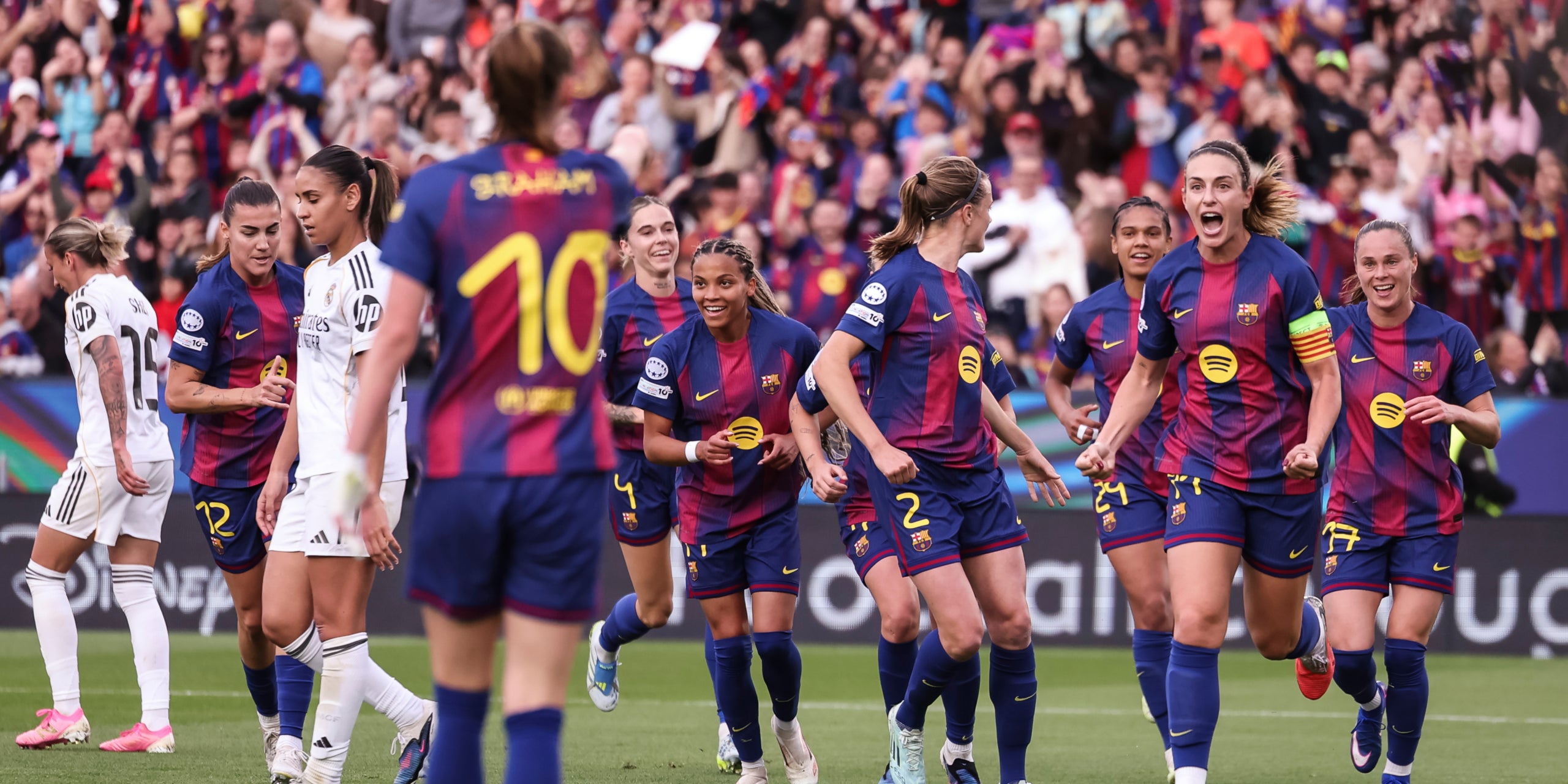 Les jugadores del Barça, celebrant un gol contra el Madrid a l'Spotify Camp Nou | Europa Press