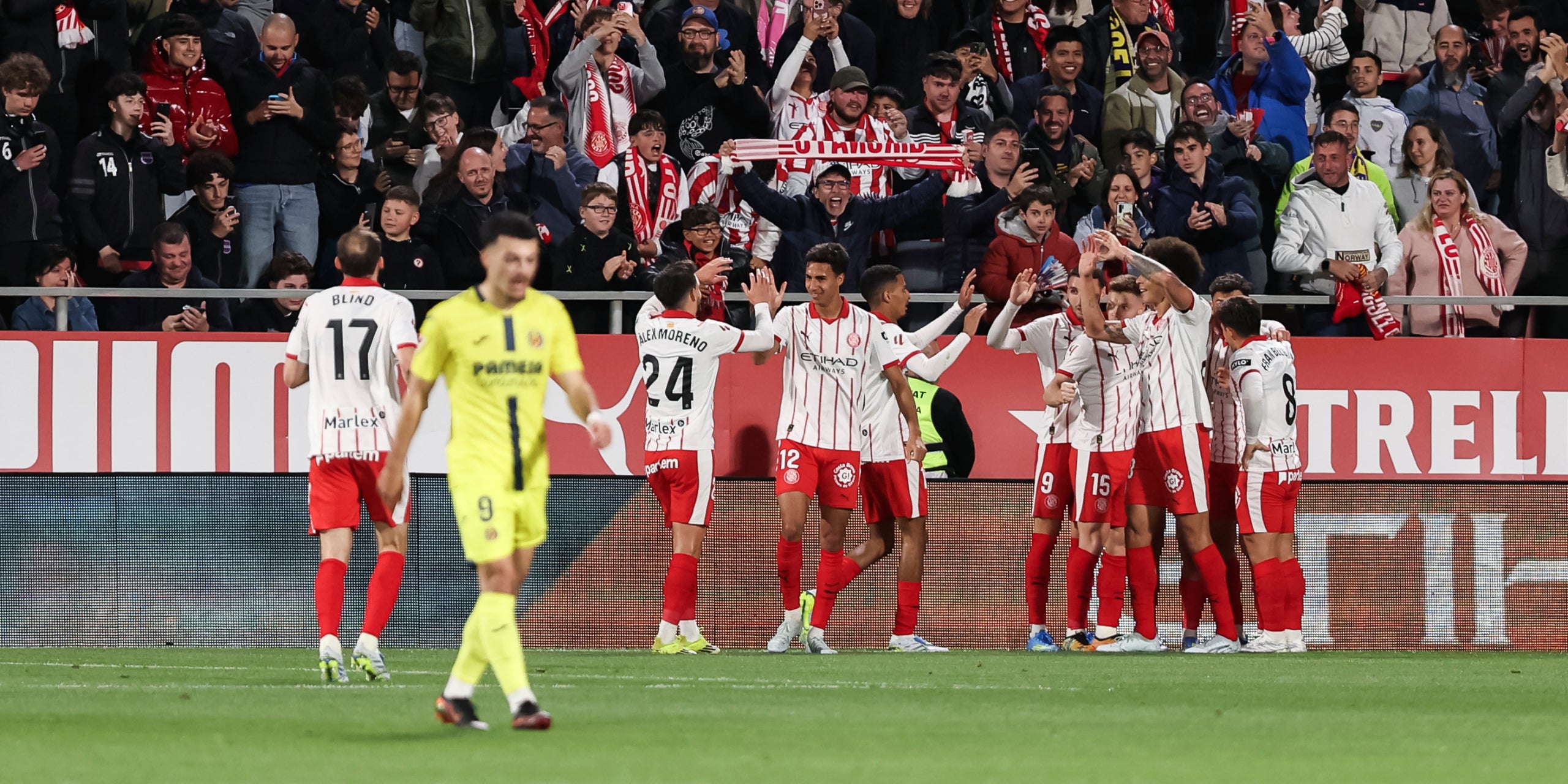 Els jugadors del Girona, celebrant el gol de la victòria contra el Vila-real | Europa Press