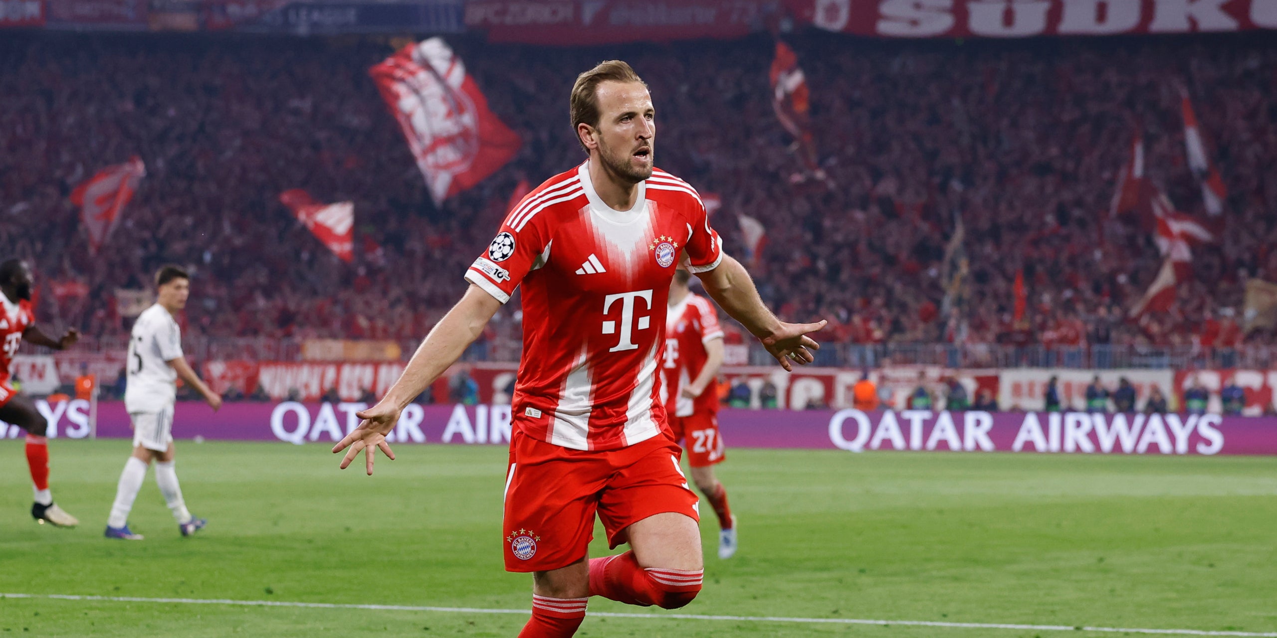 Harry Kane, celebrant un gol durant el Bayern-Madrid de Champions | Europa Press