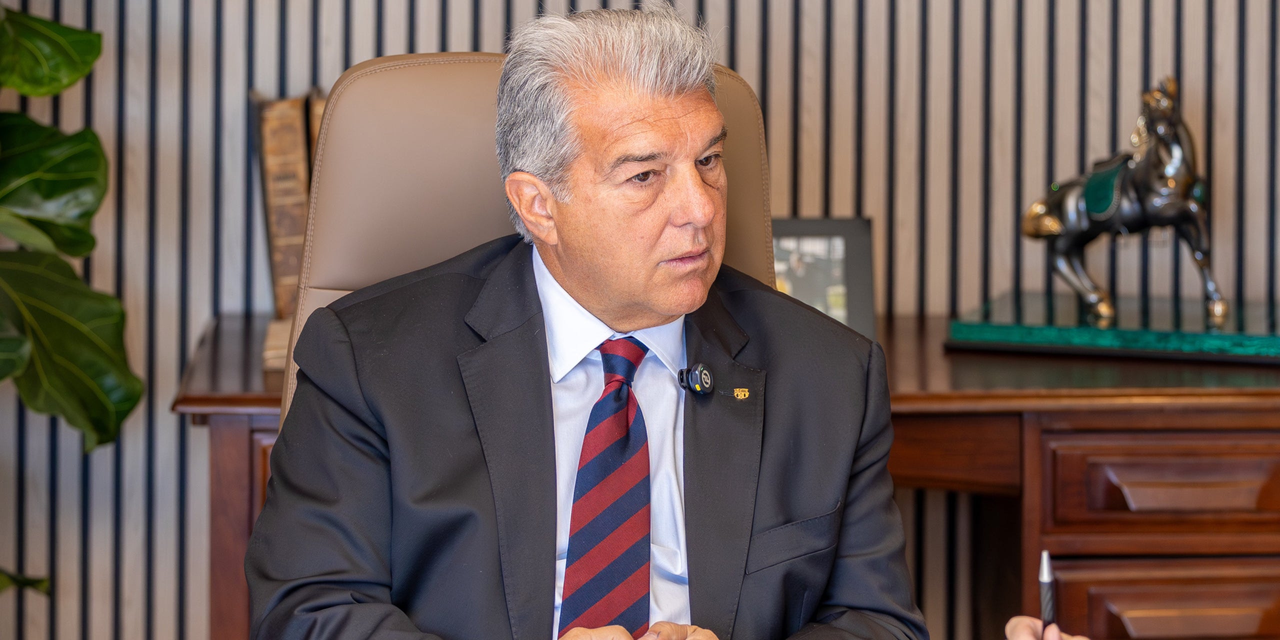 Joan Laporta, president del Futbol Club Barcelona, durant l'entrevista amb Món Esport | Anna Munujos