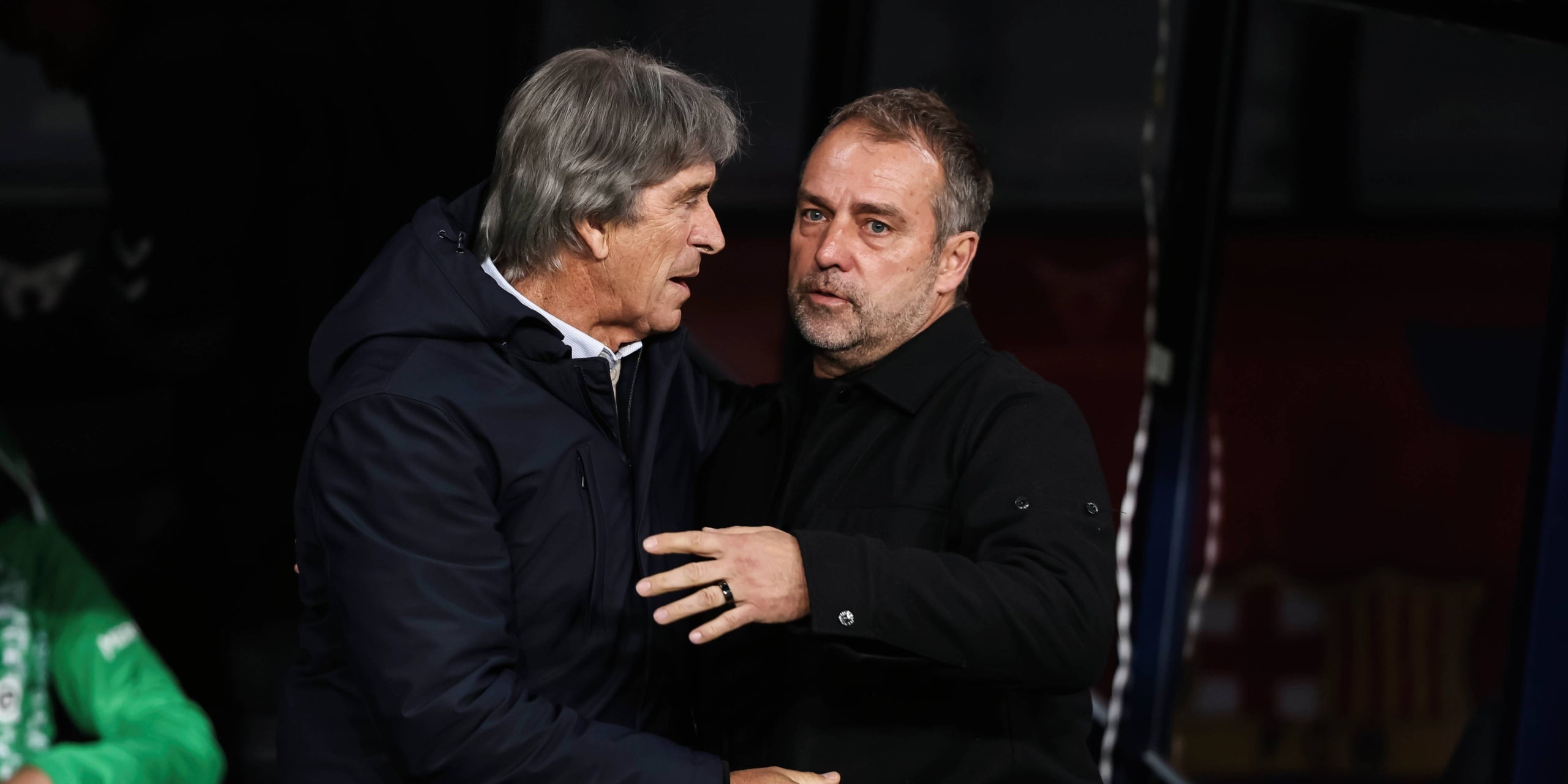 Pellegrini i Flick a la salutació prepartit. | Europa Press