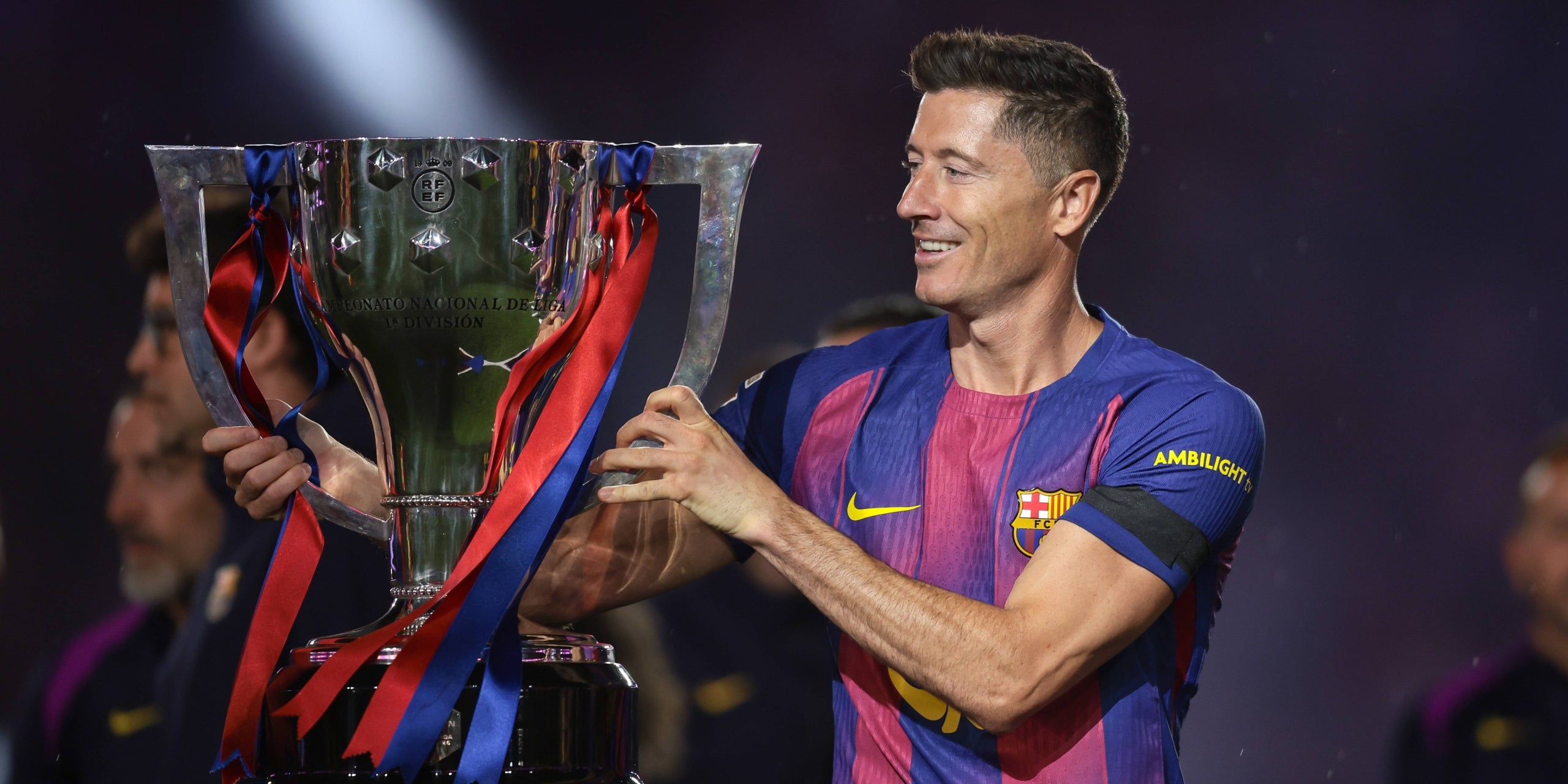 Robert Lewandowski a la celebració del títol de Lliga. | Europa Press