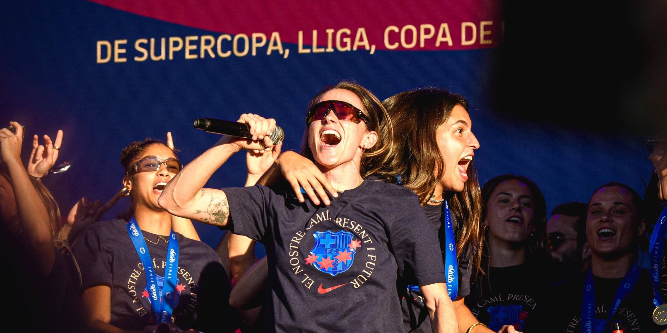 Ona Batlle i Kika a la celebració de la Champions. | FC Barcelona