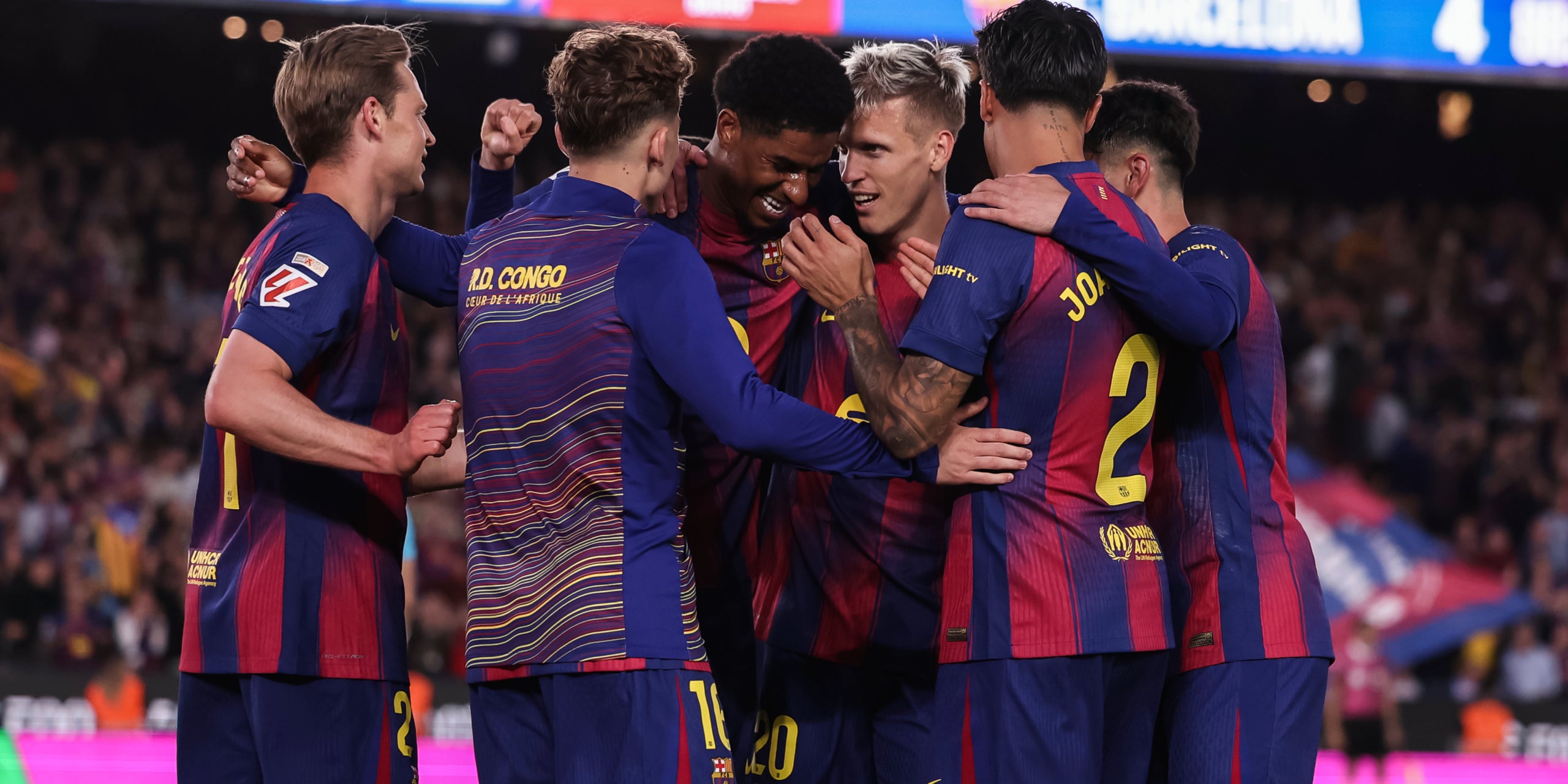 Els jugadors del Barça, celebrant un gol de Marcus Rashford | Europa Press