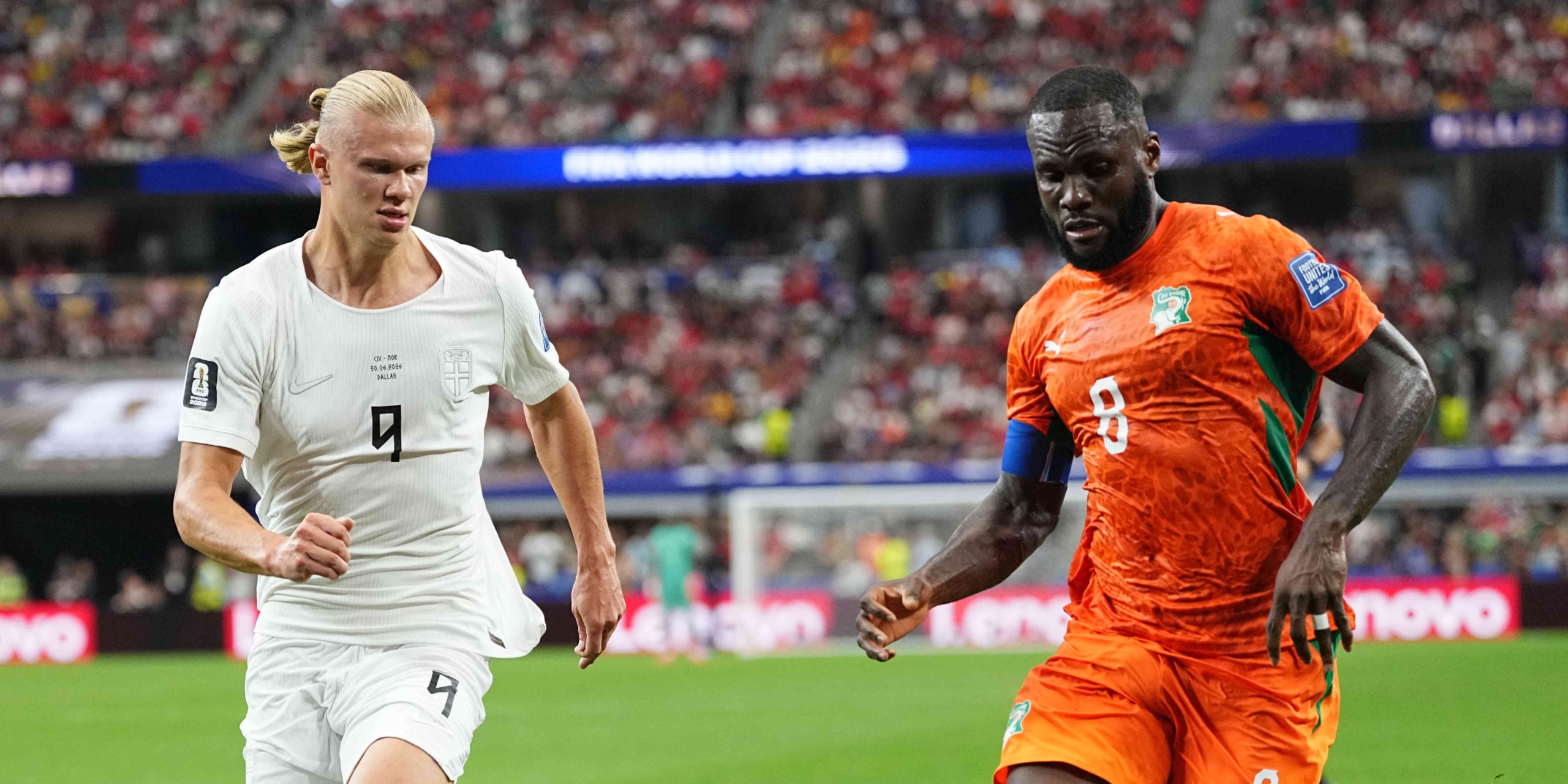 Erling Haaland y Franck Kessie, durante el Costa de Marfil-Noruega del Mundial 2026 | Europa Press