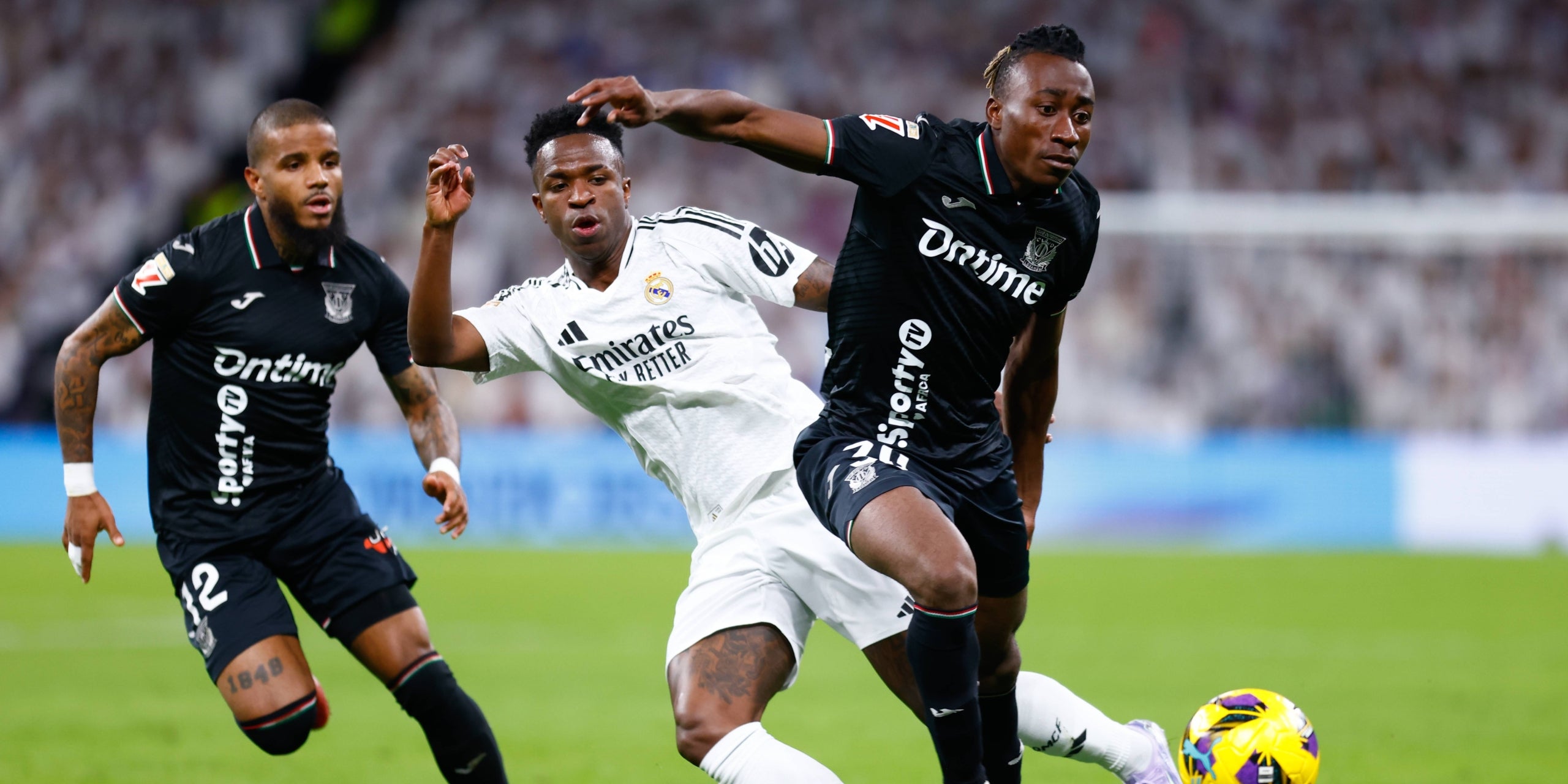 Diomandé i Vinícius a un Madrid-Leganés la temporada 24-25. | Europa Press