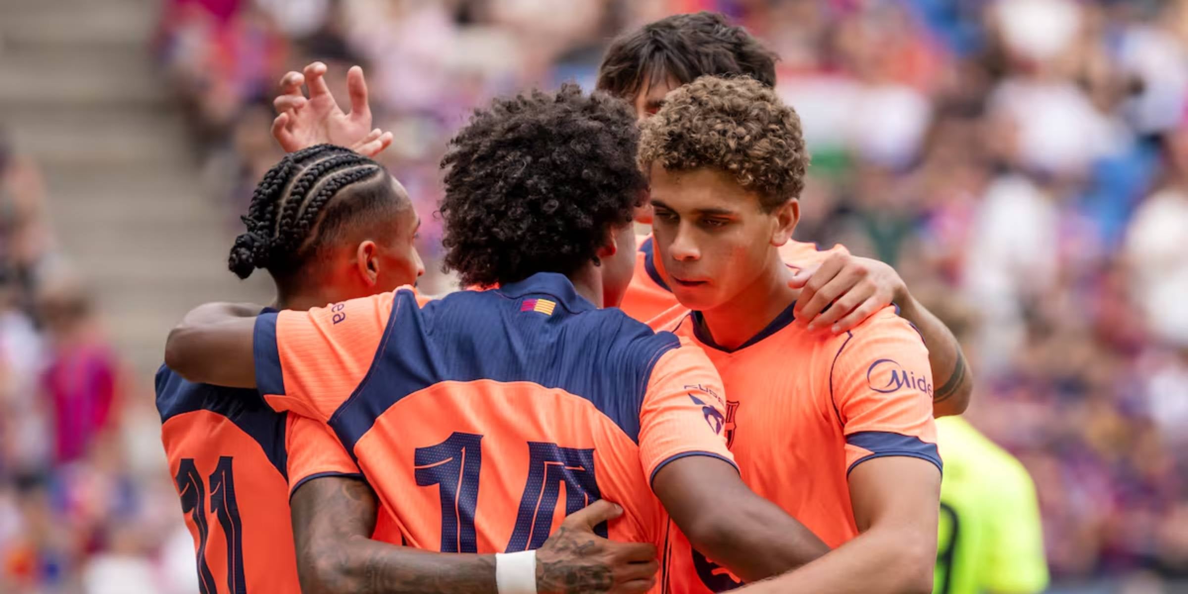Els jugadors del Barça celebrant el gol d'Abdelkarim. | FCB