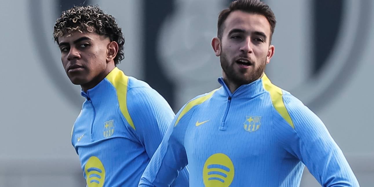 Lamine Yamal i Eric Garcia, durant un entrenament del Barça | Europa Press