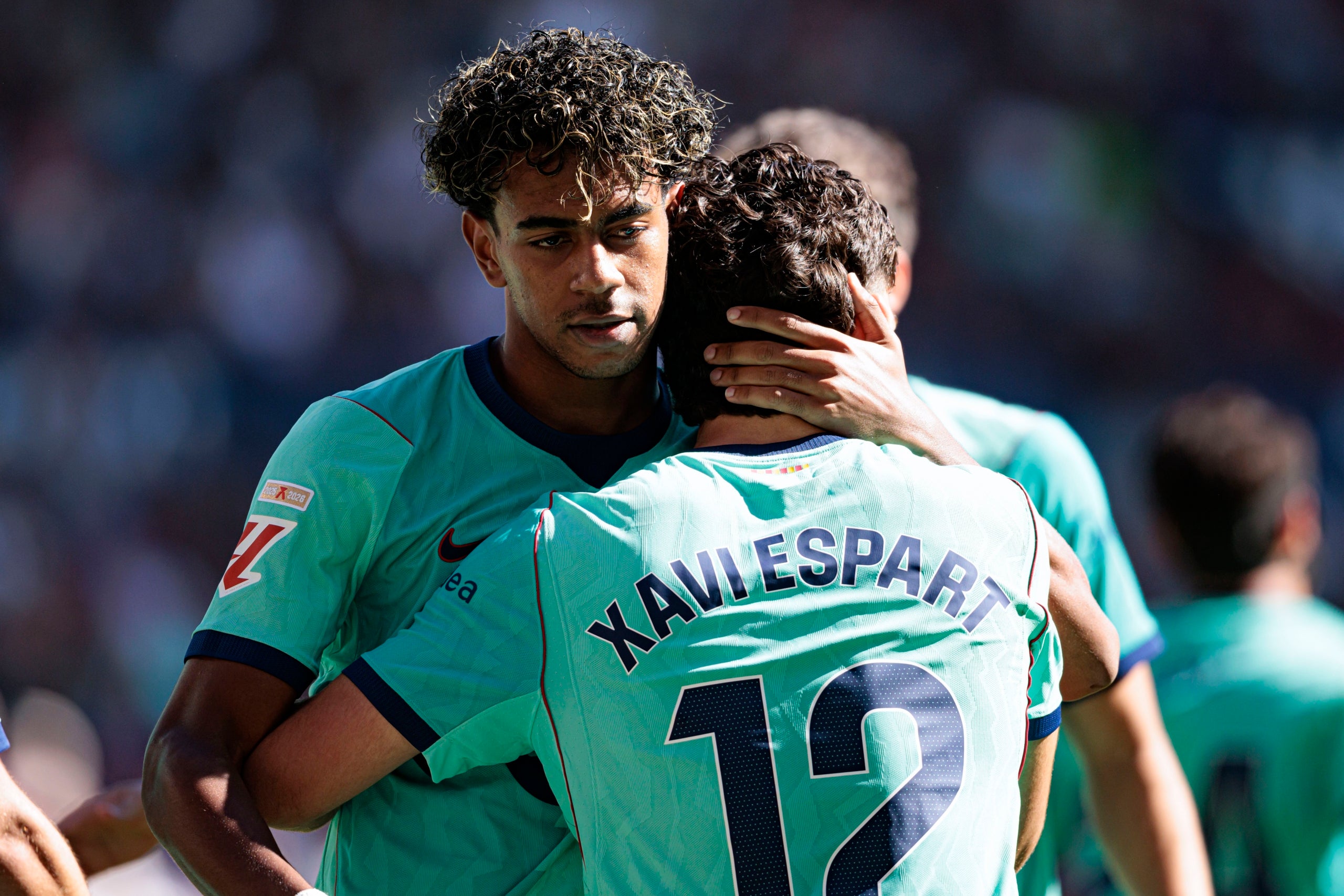 Xavi Espart i Lamine Yamal, golejadors al Ciutat de València. | Europa Press