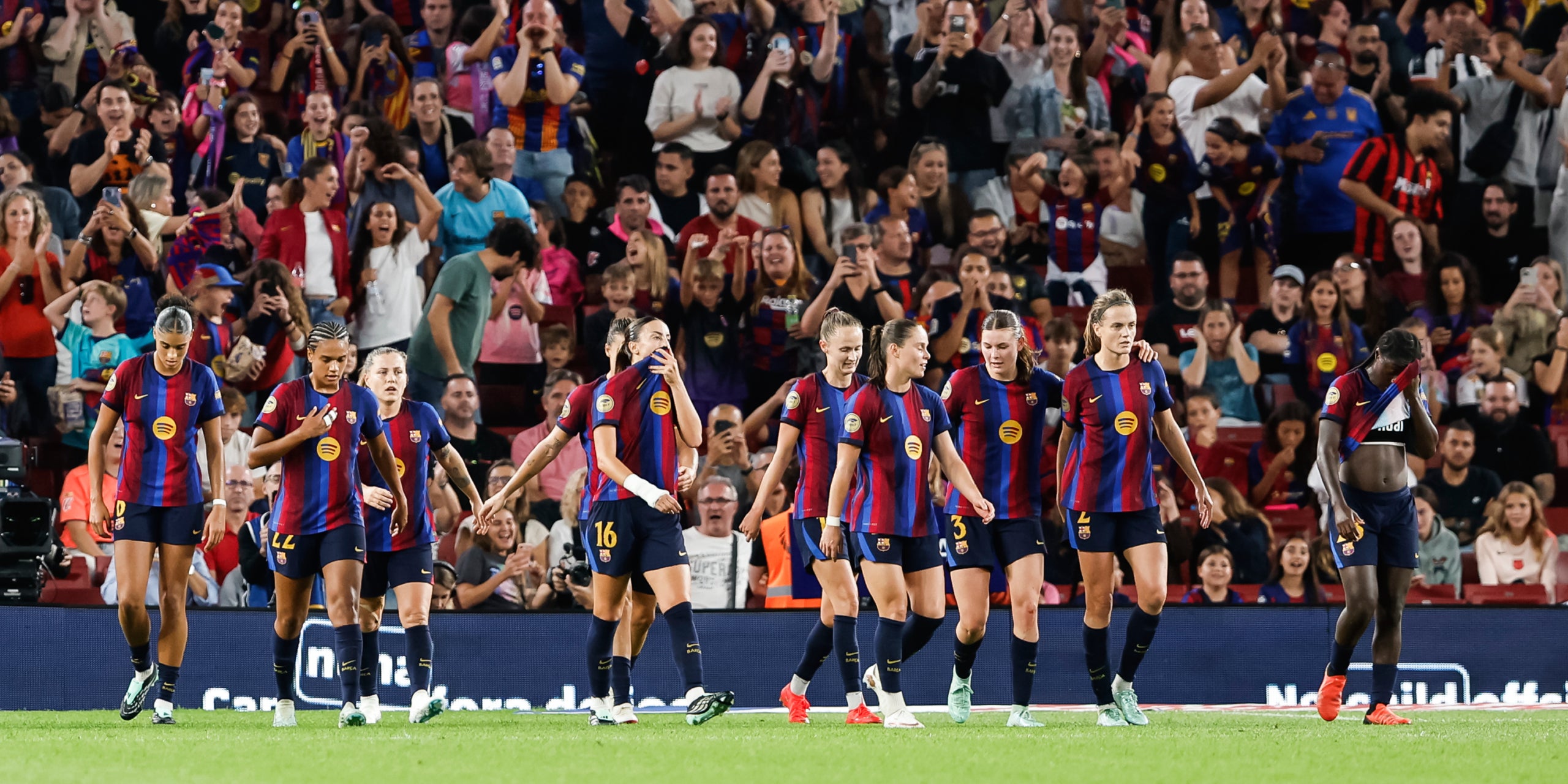 Les jugadores del Barça, celebrant un gol a l'Spotify Camp Nou | Europa Press