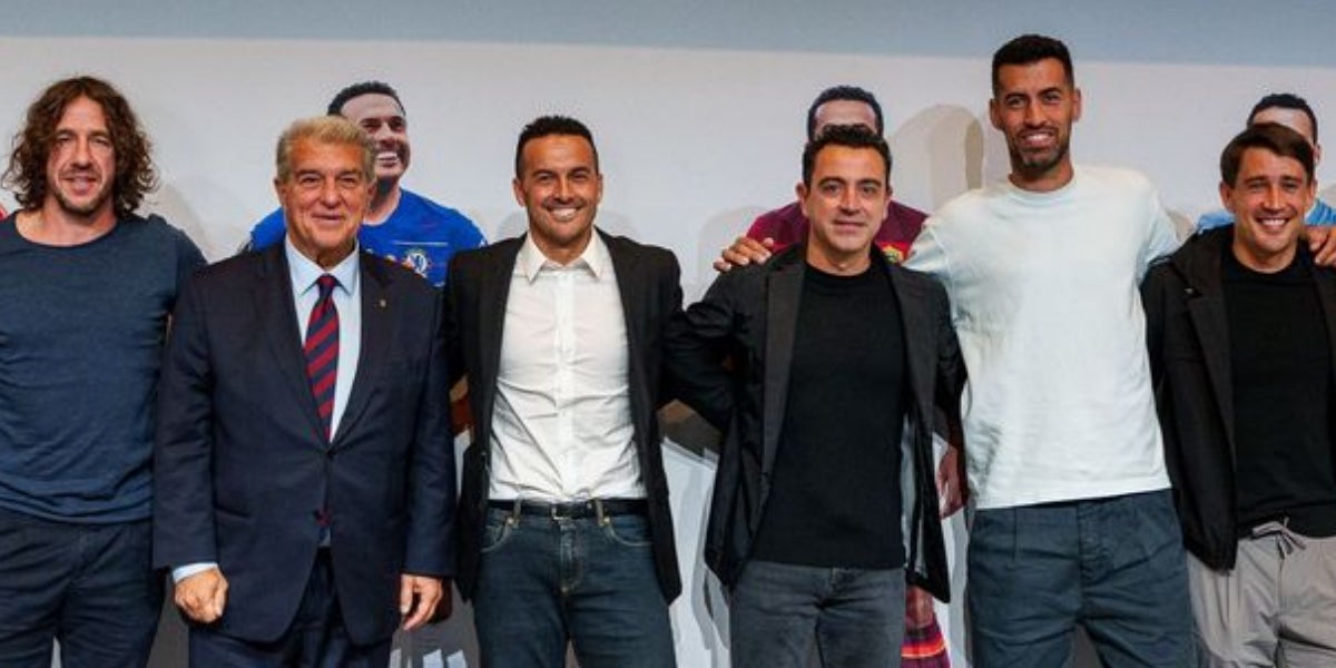 Carles Puyol, Joan Laporta, Xavi Hernández, Sergio Busquets i Bojan Krkic, durant el comiat de Pedro Rodríguez | FC Barcelona